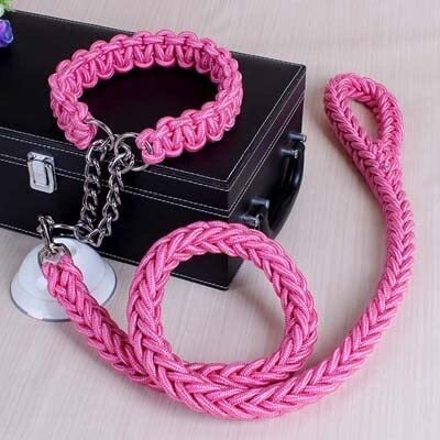 VIXDA Handgemaakte dubbele streng touw grote hondenhalsband en riem set metalen P ketting gesp huisdier training klimtouw lood hond accessoires