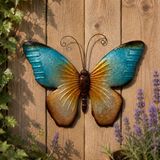 Anna's Collection Wanddecoratie vlinder - blauw - 32 x 24 cm - metaal - muurdecoratie