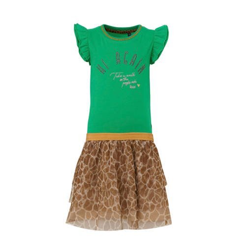 Quapi jersey jurk Abriana met dierenprint en glitters groen/bruin