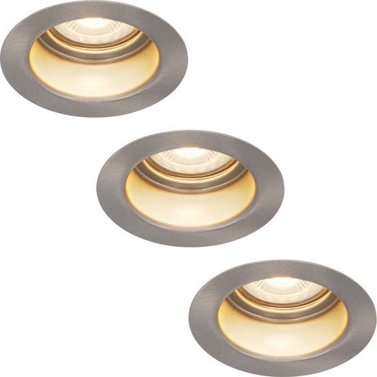 HOFTRONIC Set van 3 Mari LED platte inbouwspots - 6 Watt - 2700K Warm wit - GU10 - RVS