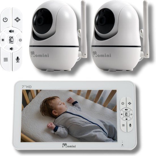Momini DreamWatcher Draadloze Babyfoon met 2 Camera's - 7" HD LCD Scherm - Wit