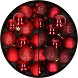 Kaemingk B.V. 28x pièces petites boules de Noël en plastique bordeaux et rouge 3 cm
