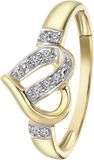 Lucardi Dames Ring hart 9 diamanten 0,05ct - Ring - Cadeau - 14 Karaat Goud - Geelgoud