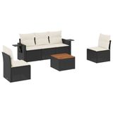 vidaXL 6-delige Loungeset met kussens, polyrattan, zwart