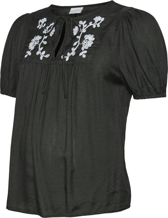 MAMALICIOUS MLPINAR SS EMBROIDERY WO TOP Dames Blouse XXL Zwart Polyester/Katoen