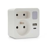 Biplite front 2 stopcontacten 16A + 6A Franse standaard met 1 USB-A-aansluiting en 1 USB-C-aansluiting. Met nachtlampje. 5-in-1 stekkerdoos ideaal voor het aansluiten van uw telefoon, tablet…