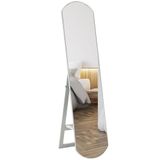 HOMCOM 150 cm gebogen staande spiegel, grote spiegel met opbergplank, wand- of vrijstaande montage, voor slaapkamer, entree, hal, wit