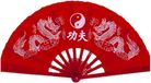 Merkloos Handwaaier tai chi - yin yang en draken - rood - 65 x 35 cm – polyester/kunststof - Verkoeling in de zomer