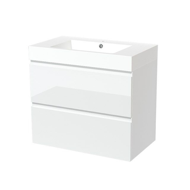 Maxaro Badkamermeubel 80cm Modulo Hoogglans Wit 2 Lades Greeploos Wastafel Mineraalmarmer