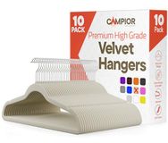Premium fluwelen antislip hangers voor kleding - robuuste kleerhangerset met 360° draaibare haak, lichtgewicht, luxe fluwelen afwerking, veelzijdige hangers voor elke kast, 10 stuks, ivoor
