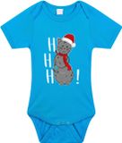 Bellatio Decorations Kerst baby rompertje - blauw - sneeuwpop kat - hohoho - Kerst cadeau 80