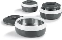 GOURMETmaxx Thermoskommen set van 3 – Dubbelwandig geïsoleerde warmhoud- en koelkommen met RVS inzet, vaatwasmachinebestendig, 550 ml, 800 ml en 1300 ml