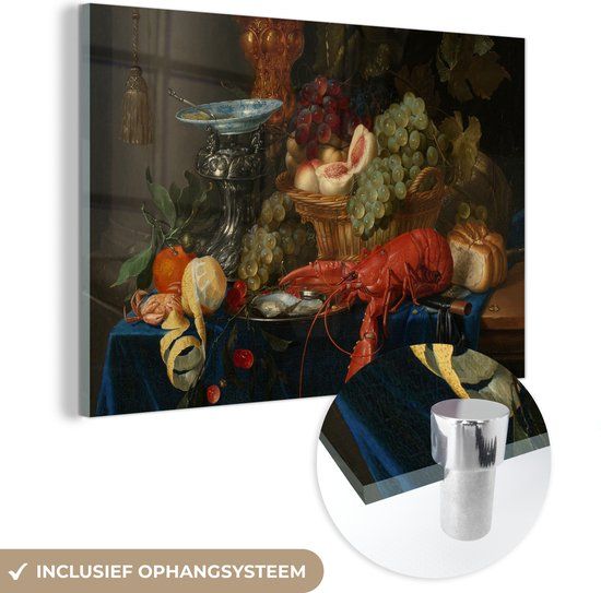 MuchoWow® Glass Painting 180x120 cm - Still Life with a Golden Goblet - Acrylic Glass Painting - Old Masters - Gold - Rectangle