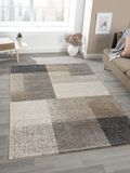 Mia's Mosaix - Modern dicht laagpolig tapijt voor woon- en slaapkamer, met contoursnit, geometrische patronen, geruit, in beige, 120 x 160 cm