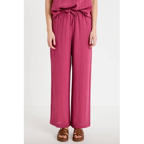 Cache Cache Fuchsia Textured Wide Leg High Waist Casual Trousers