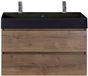BES LED Maxx XL Badmeubelset 100 cm - Tabacco - Wastafel Kube Zwart 2 Kraangaten