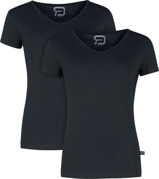 R.E.D. by EMP zwarte basic T-shirts met V-hals in dubbelpak - Dames - M