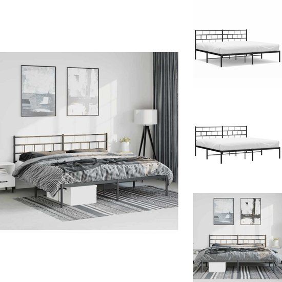 vidaXL Bedframe met hoofdbord Metaal Zwart 193x203 cm