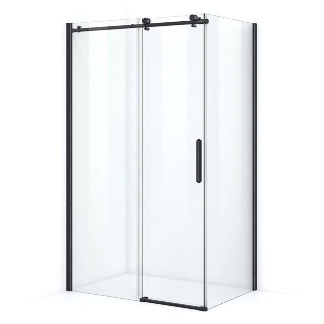 Maxaro Douchecabine Mat Zwart Crystal Allure 110x80cm met Schuifdeur Rond Rollersysteem