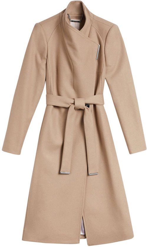 Ted Baker Rose Mid Length Belted Wool Wrap Coat 44 Brown
