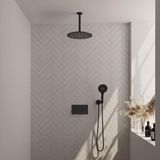 Brauer Black Edition Thermostatische Regendoucheset Inbouw - Hoofddouche 30 cm - Met Drukknoppen - Handdouche 3 Standen - Doucheslang - Wandaansluitbocht - Mat Zwart