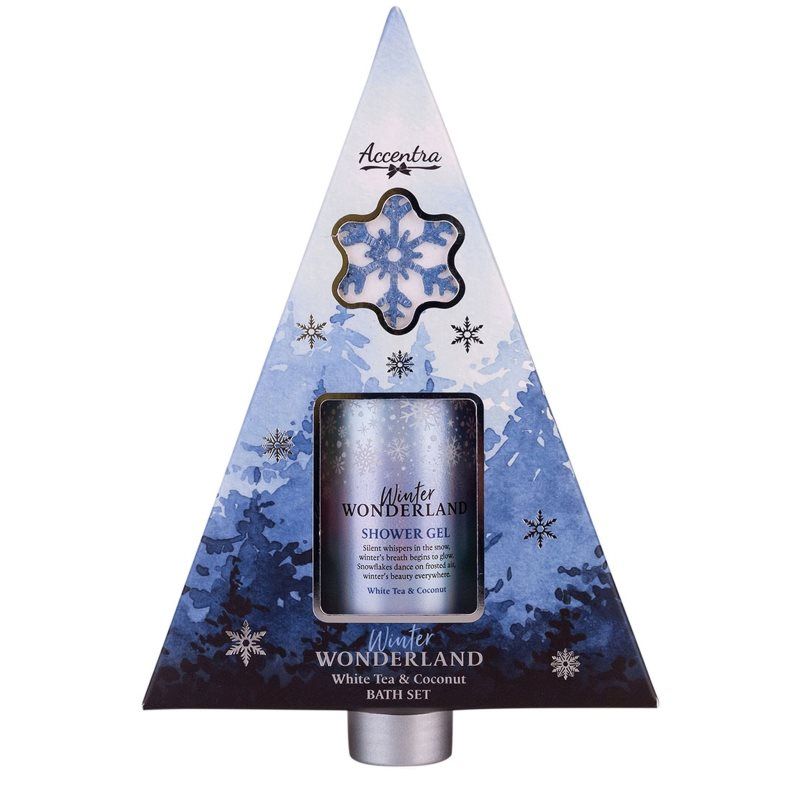 Accentra Winter Wonderland Badschuim, Doucheschuim, Douchegel in een grote bolvormige fles, Geur: Vanille Musk, Kerstbal voor dames