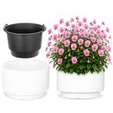 KADAX Bloempot met binnenpot, plastic sierpot vorstbestendig voor bloemen en planten, staand wit 29,5x19cm