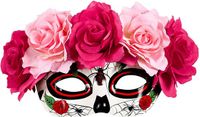 Finidi Oogmasker Dia De Los Muertos met roze bloemen