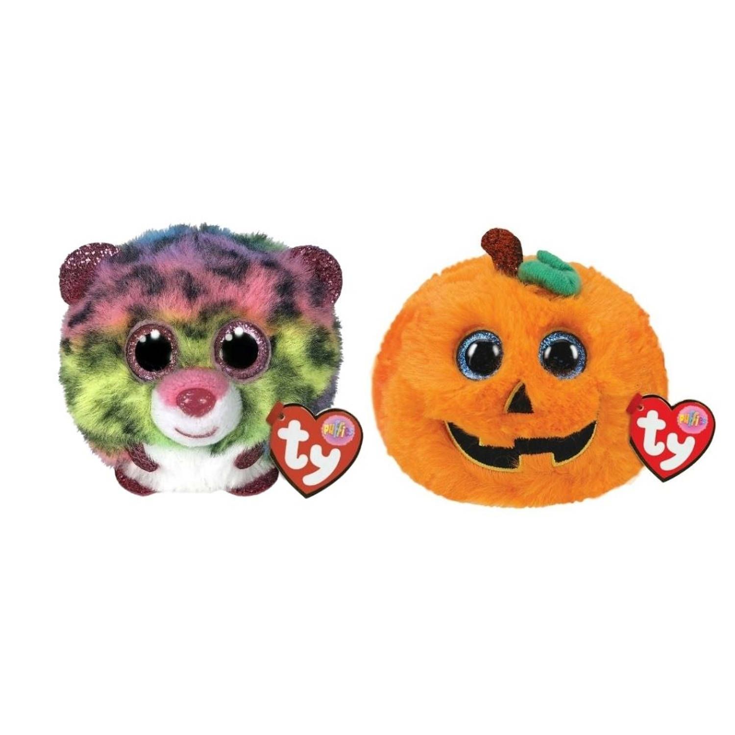 TY - Knuffel - Teeny Puffies - Dotty Leopard & Halloween Pumpkin