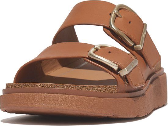 FitFlop Gen-FF Buckle Two-Bar Leather Slides BRUIN - Women's Size 36