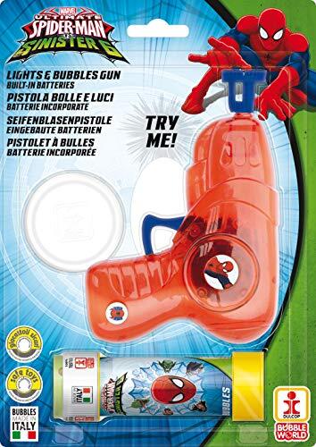 Dulcop 500.086000 Spiderman bellenblaaspistool met licht, 14,8 x 10,9 x 4,55 cm, vloeistof voor zeepbellen, 60 ml