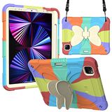 Compatibel iPad 7th 10.2 (2019) 3D Heavy Duty Hard Rugged beschermhoes, cartoon Cute Butterfly Wings standaard, stootvaste siliconen hoes met standaard voor kinderen (lichtrood)