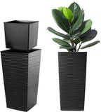KADAX Bloempot, bloembak van kunststof, plantenbak voor bloemen, binnen en buiten, tuin, balkon, terras, huis, weerbestendig, imitatie rotan (57 cm hoog, zwart)