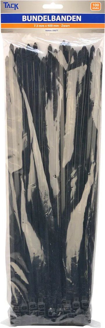 100 Zwarte Tiewraps / Bundelbanden 7,5 x 400 mm - PA66