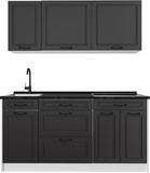 Vicco Eenpersoonskeuken R-Line, Antraciet landelijk/Wit, 160 cm antraciet werkblad