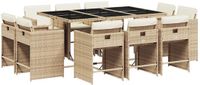 vidaXL 11-delige Tuinset met Kussens, Beige, Poly Rattan