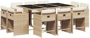 vidaXL 11-delige Tuinset met Kussens, Beige, Poly Rattan
