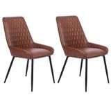 Shally Dogan Set van 2 eetkamerstoelen van kunstleer en poten van zwart staal, zitting met vintage bekleding, ergonomische stoel, ideaal voor slaapkamer, kantoor, keuken, werkkamer