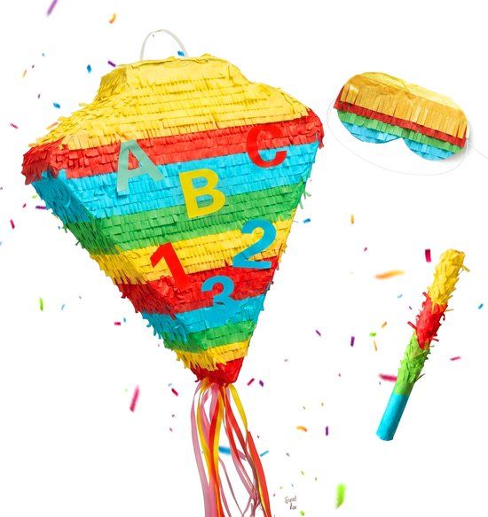 Relaxdays Piñata-set - 3-delig - schoolpuntzak - gekleurd