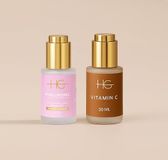 HG AESTHETICS Perfect Duo – Sérum à 2% d'acide hyaluronique avec vitamine B5 30 ml + Sérum éclaircissant à 7% de vitamine C avec bakuchiol 30 ml – Hydratation, Éclaircissement et Anti-âge