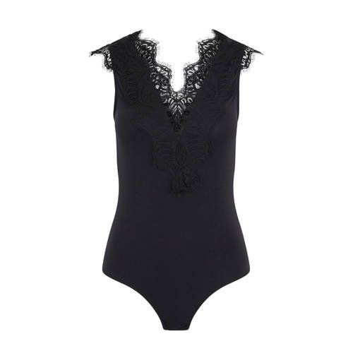 Pieces Ilu Stringbody met Kant - Zwart - Dames