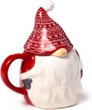 Puckator Mok met Deksel - Scandi Kerst Gnoom Kabouter Gevormd - Rood&Wit - Keramiek - 500ml