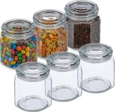 Merkloos Relaxdays Voorraadpot Set van 6 - Glas - 1300 ml - Luchtdicht - Transparant