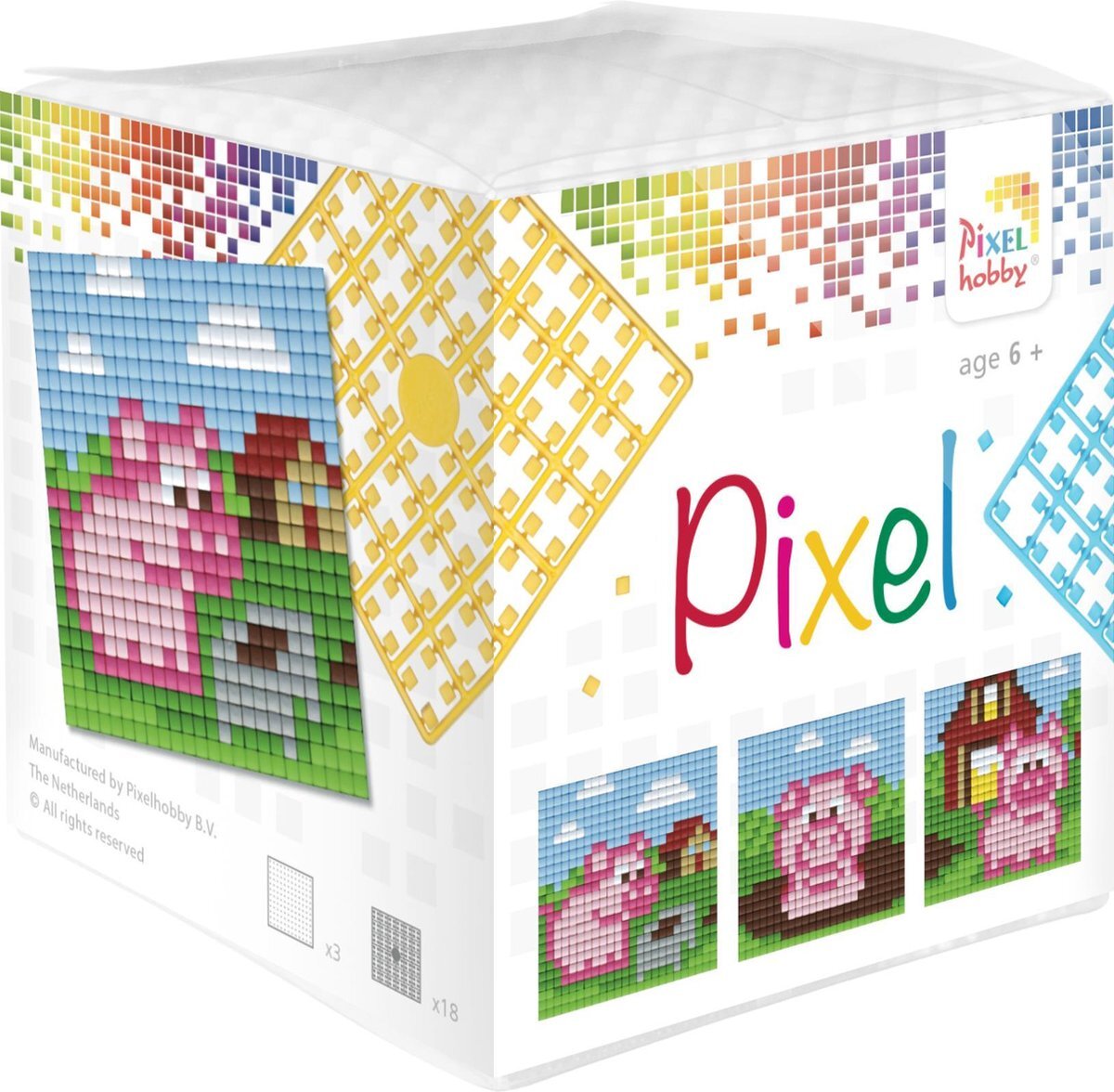 PIXELHOBBY ~Pixel mosaic set (3xbasisplaat & 18 matjes) - Biggetjes