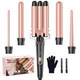 BESTOPE PRO Krultang, krultang, 3 vellen, 5-in-1, krultangset, 3 vaten voor grote golven, temperatuurinstelling, snelle opwarming en een handschoen, 2 clips, roségoud