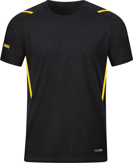 Jako Challenge T-Shirt Kinderen - Zwart Gemeleerd / Citroen - Maat 164