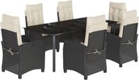 vidaXL Ensemble de jardin 7 pièces avec coussins, polyrotin, noir