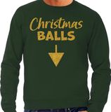 Bellatio Decorations Foute Kersttrui voor heren - Christmas balls - groen - glitter goud - Kerstfeest L