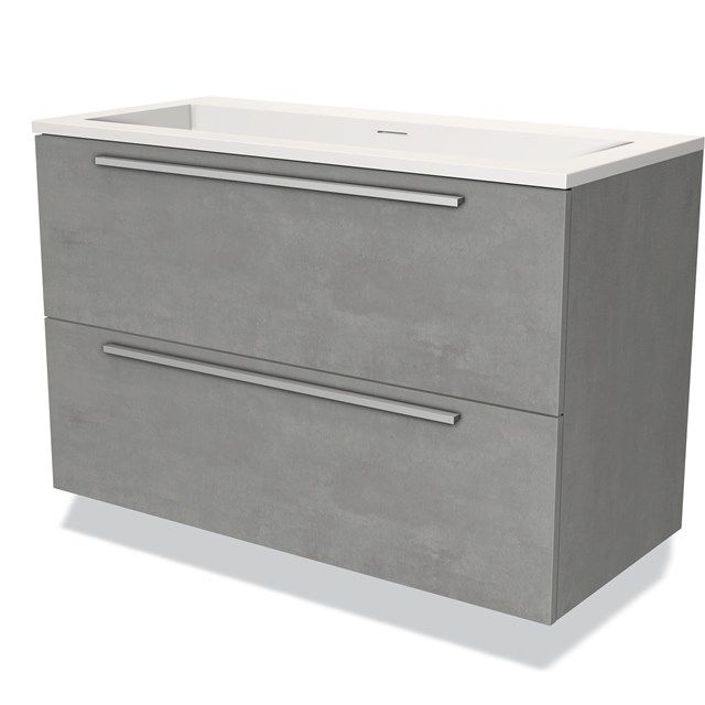 Maxaro Badkamermeubel 100cm Modulo Lichtgrijs Beton 2 Lades Vlak Wastafel Solid Surface