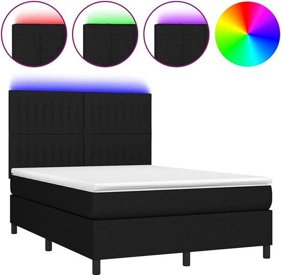 vidaXL Boxspring met matras en LED stof zwart 140x190 cm